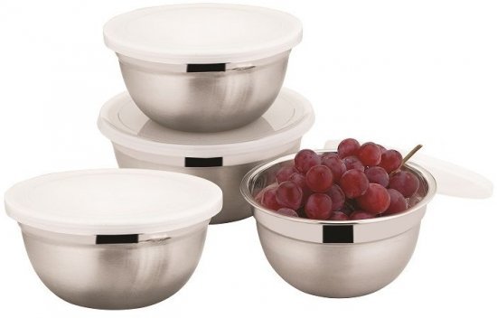 סט 4 קערות ערבול נירוסטה + מכסה 12/14/16/18 ס"מ – Soltam