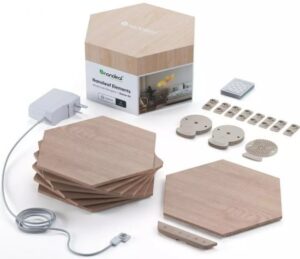 198955_b_1.jpg ערכת בסיס לוחות תאורה חכמים במראה עץ Nanoleaf Elements – צורת משושה – 7 יחידות