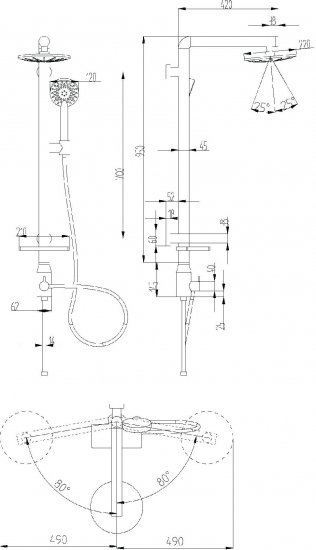 מוט פינוק עם ראש מקלחת עגול 110 ס"מ Aquila Ravid Adjustable - צבע לבן