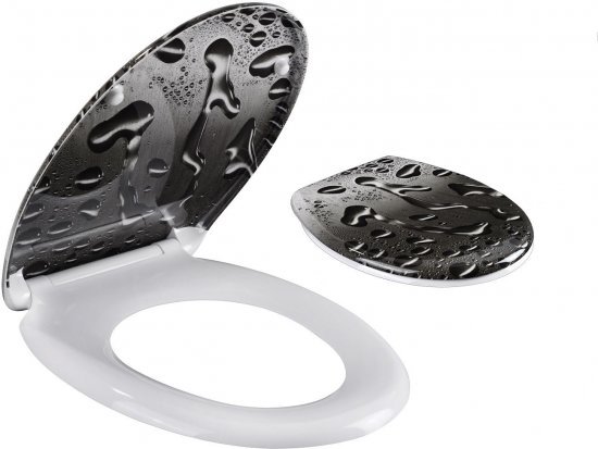 מושב אסלה טריקה שקטה דגם טיפות אפורות מבית Aquila