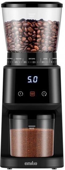 מטחנת קפה ביתית עם תצוגה דיגיטלית 165W – Emilio, שחור