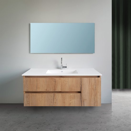 ארון אמבטיה תלוי ברוחב 100 ס"מ עם כיור משטח ומראה מרחפת דגם ויסטה מבית MATINA – צבע עץ