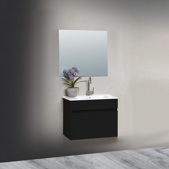 ארון אמבטיה תלוי ברוחב 60 ס"מ עם כיור משטח ומראה מרחפת דגם פואמה מבית MATINA – צבע שחור מט