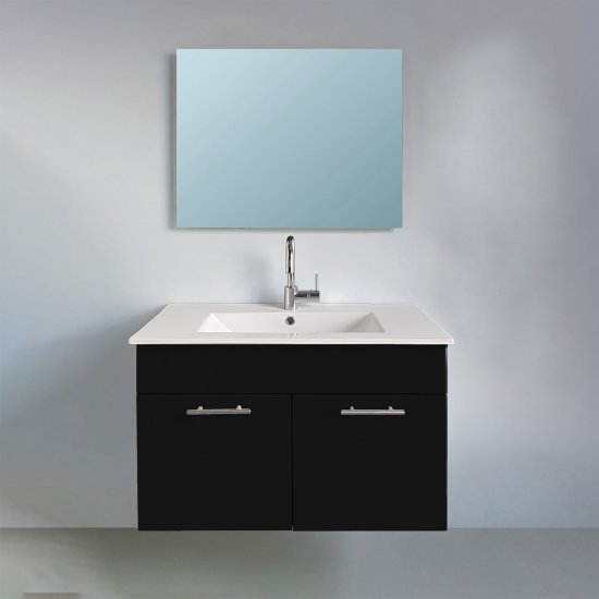 ארון אמבטיה תלוי ברוחב 60 ס"מ עם כיור משטח ומראה מרחפת דגם מארס מבית MATINA – צבע שחור מט