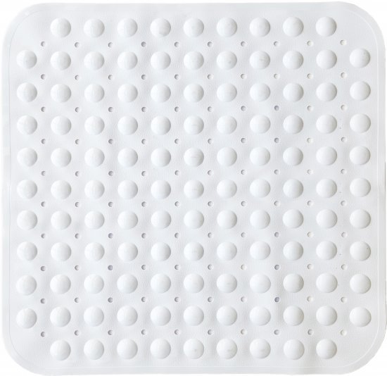 שטיחון למקלחון PVC למניעת החלקה דגם נקודות מבית Aquila – צבע לבן, מידה 53×53 ס"מ