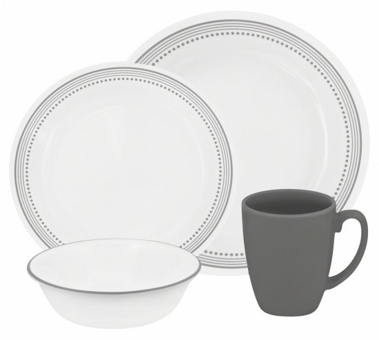 סט צלחות 16 חלקים – Corelle Mystic Gray, ל-4 סועדים