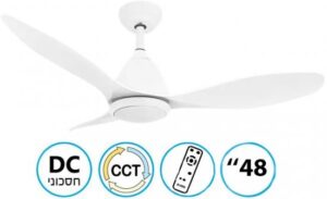 מאוורר תקרה ''48 עם גוף תאורה CCT 22W ושלט Venta Fresh Air - צבע לבן