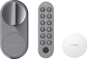 מנעול חכם דגם G30 מבית Lockin - כולל מגשר WiFi, חיישן דלת, קודן וקורא טביעות אצבע בתוך האריזה - צבע כסוף