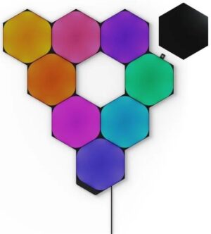 296326_b_1.jpg ערכת בסיס לוחות תאורה RGB חכמים Nanoleaf Shapes – צורת משושה – 9 יחידות – צבע שחור