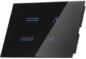 מתג חכם משולב תאורה 2 מפסקים ותריס 1 להתקנה מתחת לטיח גוויס 3 ו4 מקום Semicom זכוכית שחורה