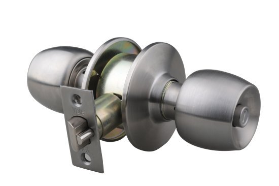 מנעול כדורי עם כפתור לדלתות פנים צבע נירוסטה Yale