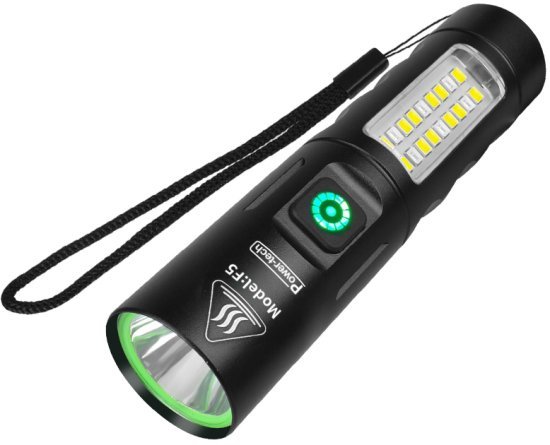 פנס יד נטען USB Type-C דגם PT-F5 מבית Power-Tech – צבע שחור