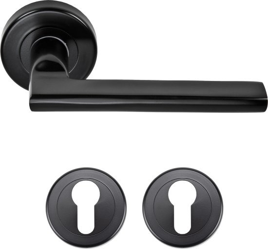 ידיות דלת פנים דגם גרנדה + זוג רוזטות צילינדר מבית Yale צבע שחור