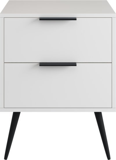 שידה 2 מגירות דגם מיאל מבית Ramos - צבע לבן עם רגליים בצבע שחור