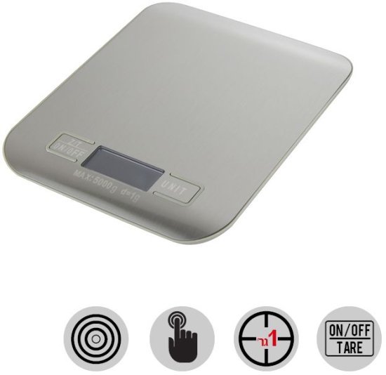 משקל מטבח / כיס נירוסטה עם מסך דיגיטלי מואר – Omega