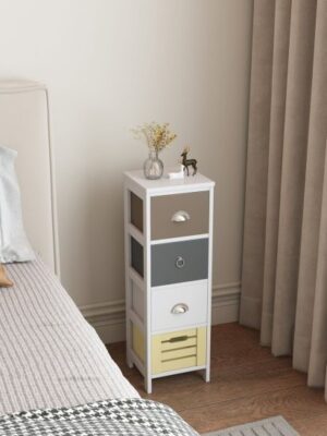 שידת לילה יוקרתית 4 מגירות דגם Modern מבית Star Shop - צבע לבן / עץ / אפור