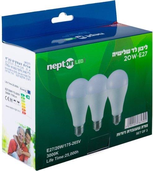 3 נורות LED NEPTON 20W E27 A60 – גוון תאורה 3000K