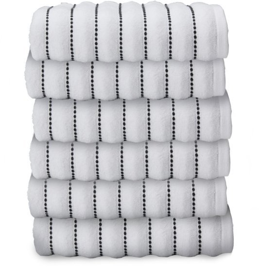 6 מגבות פנים 100% כותנה 50x90 ס"מ סדרת Danube מבית Homestyle – לבן ושחור