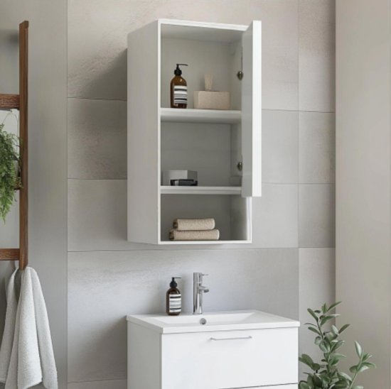 361287_b_1.jpg ארונית אמבטיה לתליה עם דלת אחת ומדף דגם Narkis מבית Tudo Design – צבע לבן