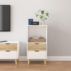 שידת אחסון 2 מגירות דגם Ostin מבית StarShop - צבע לבן בשילוב אלון