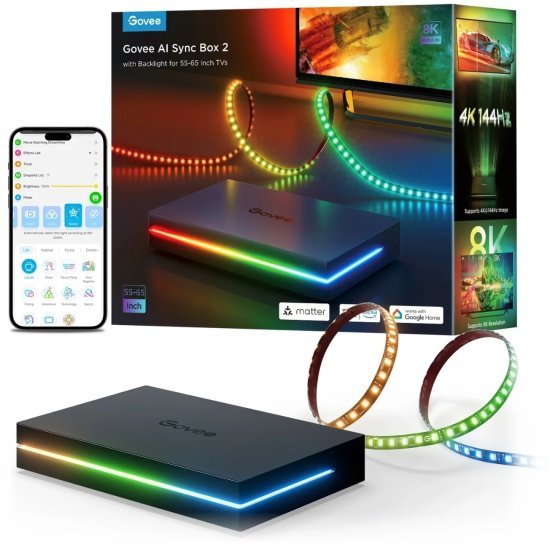 קופסה חכמה לסנכרון תאורה לגיימינג Govee AI Gaming Sync Box – למסכים בגודל 55-65 אינץ'