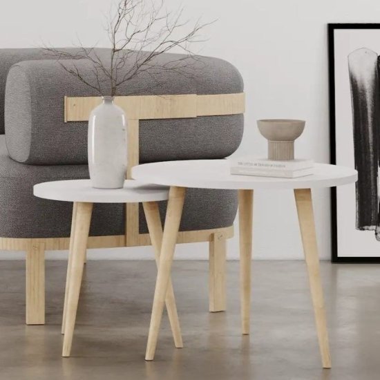 זוג שולחנות עגולים לסלון דגם Nimrod מבית Star Shop - צבע לבן