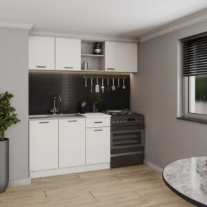 מטבח מודרני ברוחב 1.8 מטר ארון עליון ותחתון כולל כיור נירוסטה דגם Klara מבית Tudo Design - צבע לבן