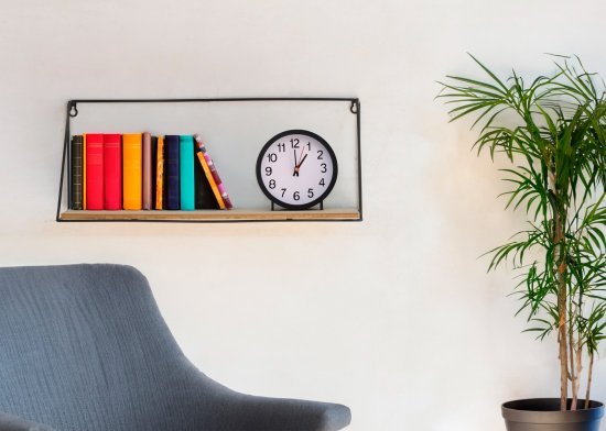 מדף תלייה מלבני בשילוב מתכת ועץ StarShop - צבע עץ / שחור