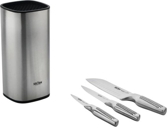 מארז 3 סכינים + בלוק נירוסטה – Signature Soltam