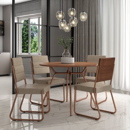 פינת אוכל עגולה שולחן ו-4 כיסאות דגם San Francisco מבית Bradex - צבע חום