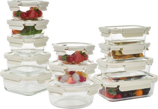 סט 12 קופסאות אחסון מזכוכית כולל מכסים – Darna