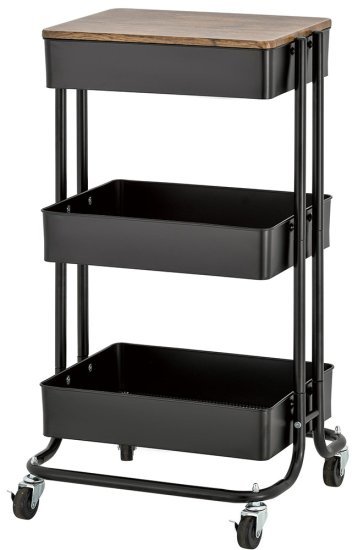 ארגונית 3 קומות ניידת וחזקה עם מגש עץ מבית Honey Can Do - צבע שחור