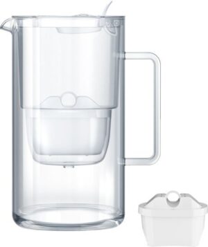קנקן מים מזכוכית 2.5 ליטר + סנן Mg – AQUAPHOR Glass, לבן
