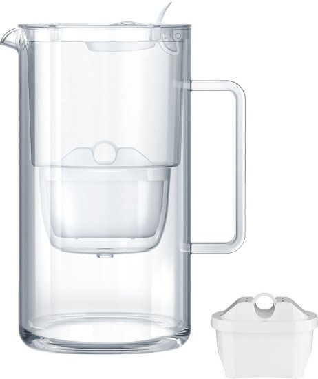 קנקן מים מזכוכית 2.5 ליטר + סנן Mg – AQUAPHOR Glass, לבן