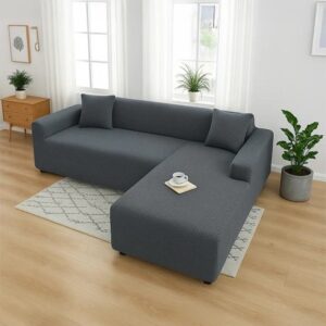 כיסוי סלון פינתי עם שזלונג בצד שמאל דגם ויטה מבית Arige Gad – אפור כהה