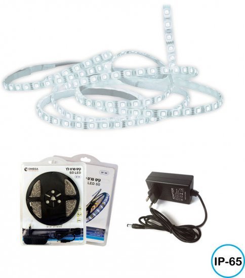 קיט סרט לד 5 מטרים כולל שנאי Omega 4.8W IP65 – גוון אור יום