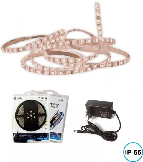 קיט סרט לד 5 מטרים כולל שנאי Omega 4.8W IP65 – גוון אור חם