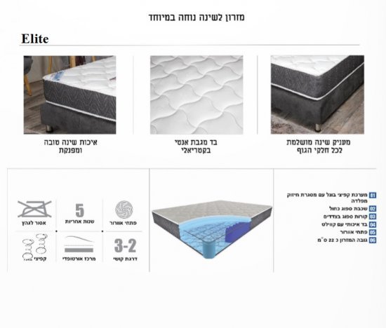 מזרן זוגי King Comfort Elite בגודל 140x200 ס''מ