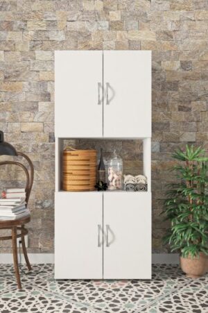 ארון שרות הכולל 4 דלתות ומדף פתוח ורחב לאחסון דגם Eliran מבית Tudo Design  - צבע לבן