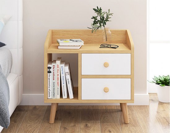 שידת לילה דגם אילת מבית Ramos - צבע עץ / לבן