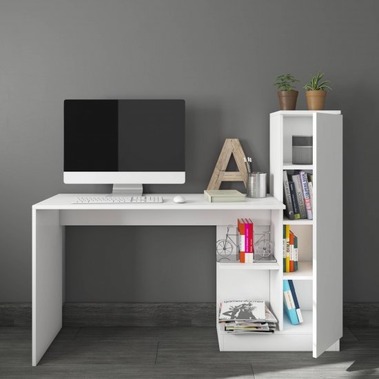 שולחן כתיבה עם ארונית צד ומדפים 148 ס''מ דגם Brisel מבית Tudo Design - צבע לבן