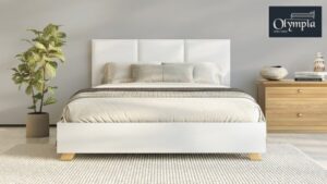 מיטה זוגית 140x190 דגם 6034 עץ מרופדת דמוי עור + מזרן מתנה מבית Olympia - צבע לבן