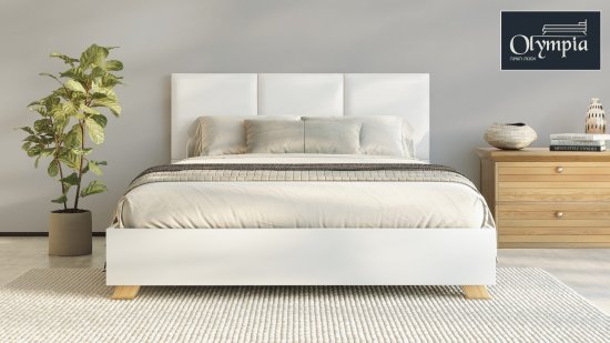 מיטה זוגית 140x190 דגם 6034 עץ מרופדת דמוי עור + מזרן מתנה מבית Olympia - צבע לבן