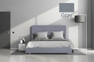 מיטה וחצי 120x190 דגם 6001 עץ מרופדת דמוי עור כוללת ארגז מצעים + מזרן קפיצים מתנה מבית Olympia - צבע אפור