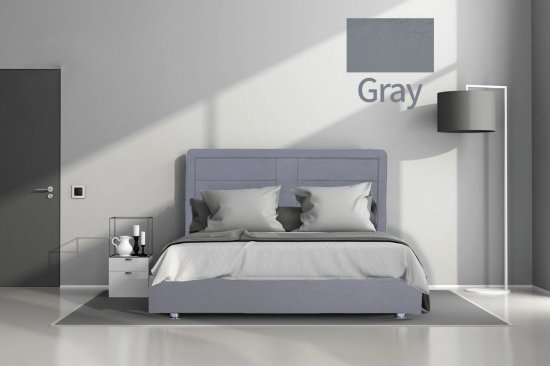 מיטה זוגית 160x190 דגם 6001 עץ מרופדת דמוי עור כוללת ארגז מצעים + מזרן קפיצים מתנה מבית Olympia - צבע אפור