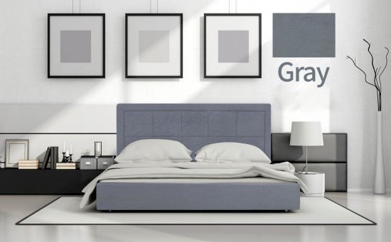 מיטה זוגית 140x190 דגם 6019 עץ מרופדת דמוי עור כוללת ארגז מצעים + מזרן קפיצים מתנה מבית Olympia - צבע אפור