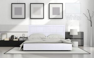 מיטה זוגית 160x190 דגם 6019 עץ מרופדת דמוי עור כוללת ארגז מצעים + מזרן קפיצים מתנה מבית Olympia - צבע לבן