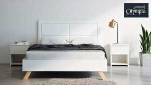 מיטה וחצי 120x190 דגם 6021 עץ מרופדת דמוי עור + מזרן קפיצים מתנה מבית Olympia - צבע לבן