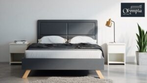 מיטה זוגית  140x190 דגם 6021 עץ מרופדת דמוי עור + מזרן קפיצים מתנה מבית Olympia - צבע אפור