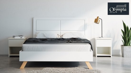 מיטה זוגית 160x190 דגם 6021 עץ מרופדת דמוי עור + מזרן קפיצים מתנה מבית Olympia - צבע לבן